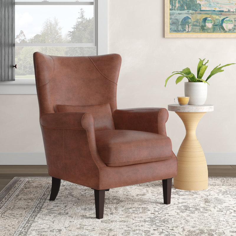 Emerald Genuine Leather Wingback Chair & Reviews Birch Lane
